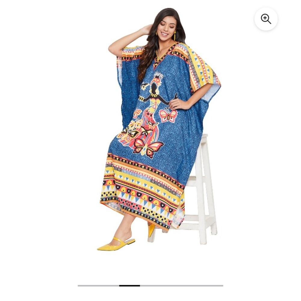 Gypsie Blu kaftan swim cover up one size large xl medium blue dancing beach - Picture 1 of 10